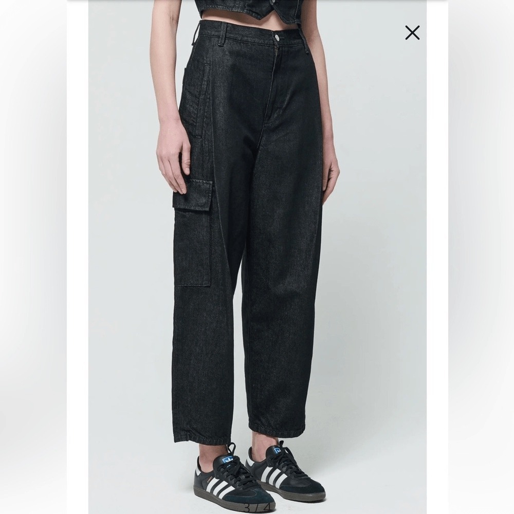 Etica Lewis Pleated Cargo Jeans‎ Black Dark Wash High Rise Utility Pants 26